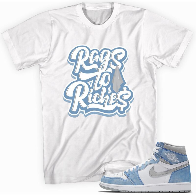 Rags to Riches Sneaker T-Shirt Made for Air Jordan 1 Retro High OG Hyper Royal Matching Outfits