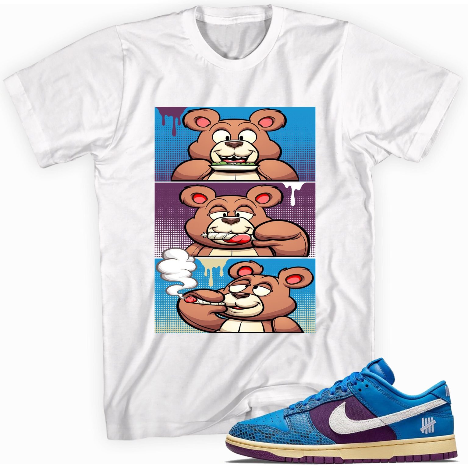 Roll It Lick It Smoke It Bear Adult Unisex Sneaker T-Shirt Made to Match Dunk Low Undefeated 5 On It Dunk vs. AF1