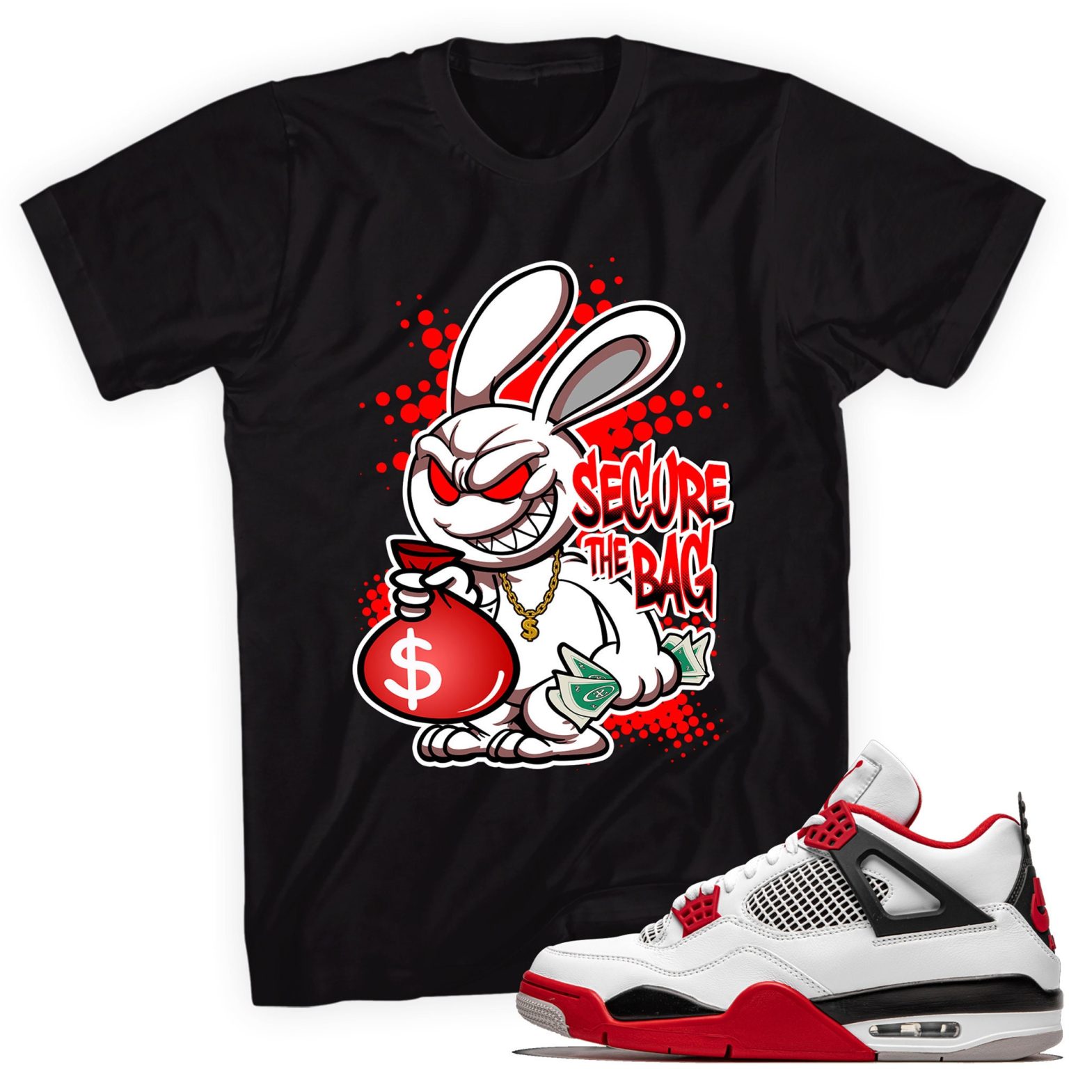 Secure the Bag Sneaker T-Shirt Made forAir Jordan 4 Retro Fire Red 2020 Matching Outfits