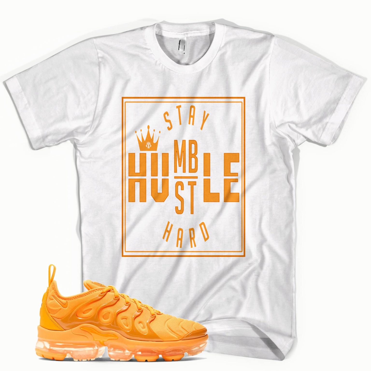 White Humble Hustle Sneaker T-Shirt Made for Air VaporMax Plus Laser Orange Matching Outfits