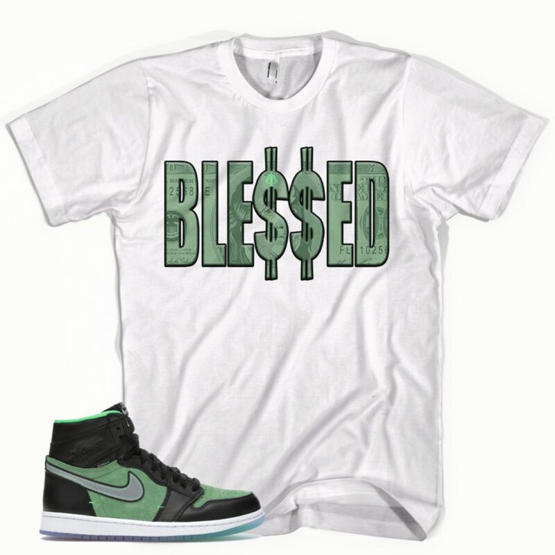 White Unisex T-Shirt "Blessings" Matches Air Jordan 1 Retro High Zoom Zen Green Matching Outfits