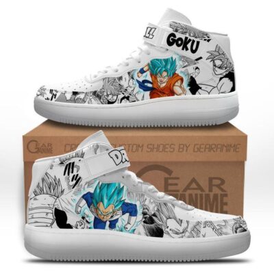 Goku Blue and Vegeta Blue Sneakers Air Mid Dragon Ball Shoes Mix Manga