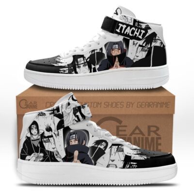 Itachi Uchiha Sneakers Air Mid Custom Akatsuki Anime Shoes Mix Manga