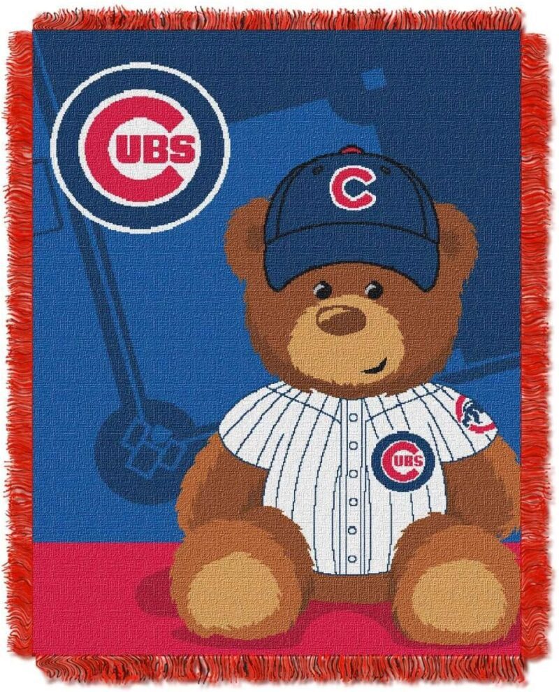 Northwest MLB Chicago Cubs Woven Jacquard Tapestry Throw Blanket Field Bear