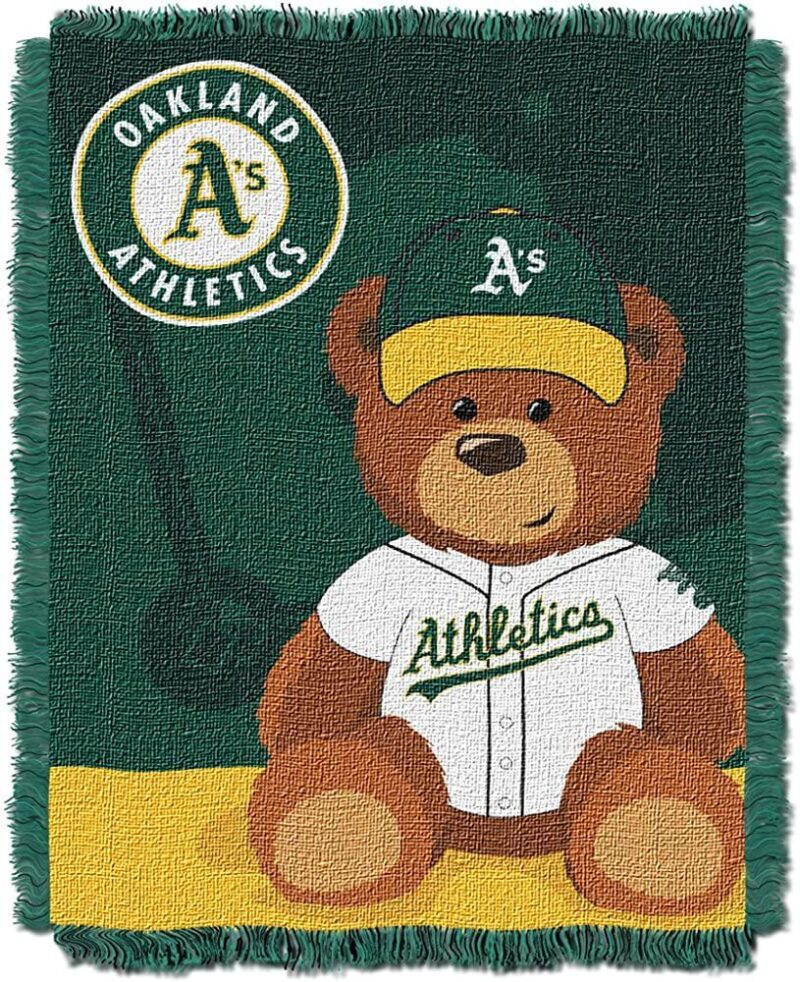 Northwest MLB Oakland Athletics Woven Jacquard Tapestry Throw Blanket Field Bear