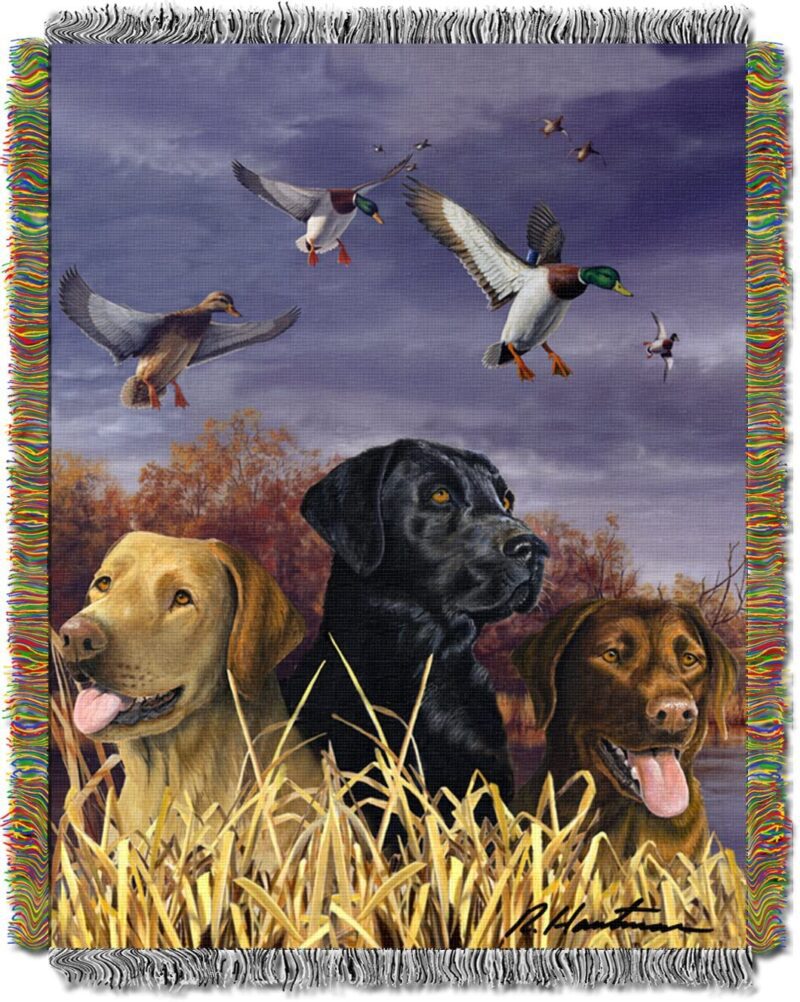 Northwest Ret Woven Tapestry Throw Blanket Bird Dog Trio