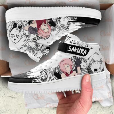 Sakura Haruno Sneakers Air Mid Custom Anime Shoes Mix Manga for Otaku 3