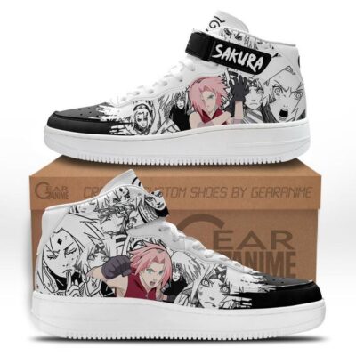 Sakura Haruno Sneakers Air Mid Custom Anime Shoes Mix Manga for Otaku