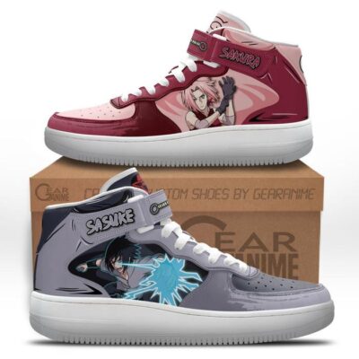Sakura Haruno and Sasuke Uchiha Sneakers Air Mid Custom Anime Shoes