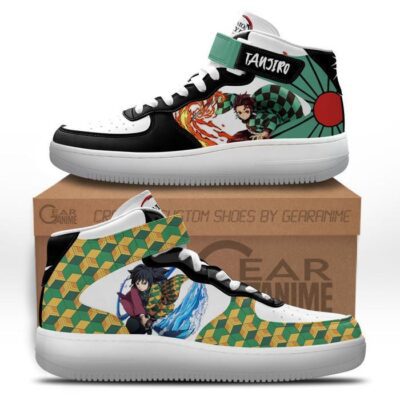 Tanjiro and Giyu Sneakers Air Mid Custom Anime Demon Slayer Shoes