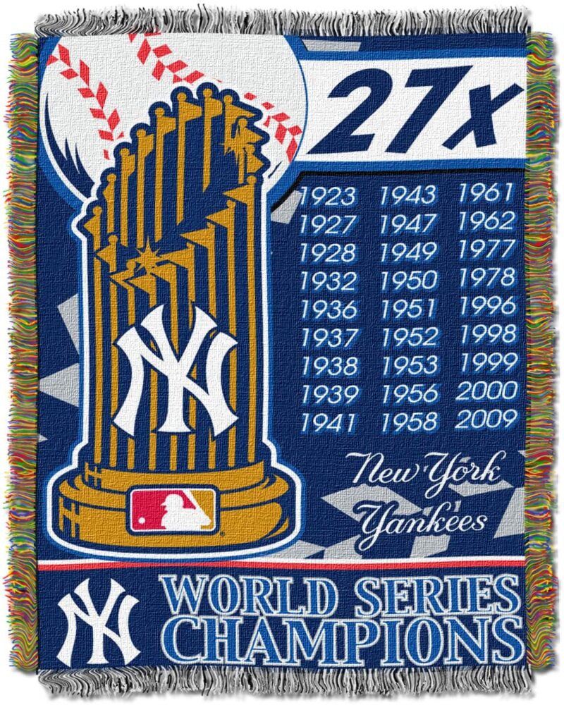 The Northwest Company MLB New York Yankees Commemorative Woven Tapestry Throw Blanket Blue