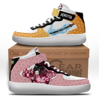 Zenitsu and Nezuko Sneakers Air Mid Custom Anime Demon Slayer Shoes