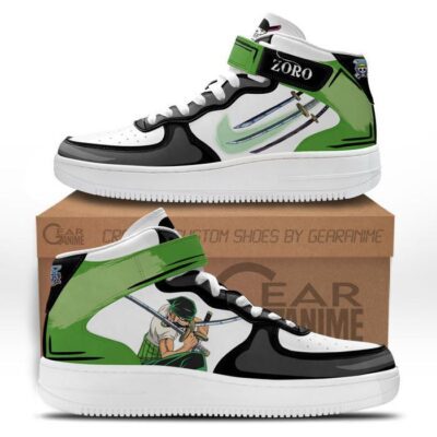 Zoro Sneakers Air Mid One Piece Custom Anime Shoes for Otaku
