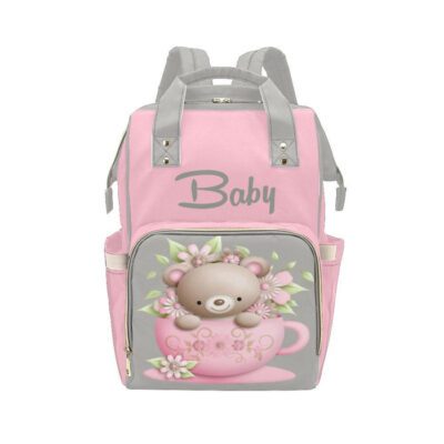 Baby Bag With Cuddly Pink Teddy Bear In Tea Cup - Waterproof Multifunction Backpack Bag