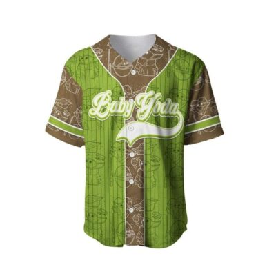 Baby Yoda Brown Navy Green Patterns Disney Unisex Cartoon Graphic Casual Outfits Custom Baseball Jersey 1