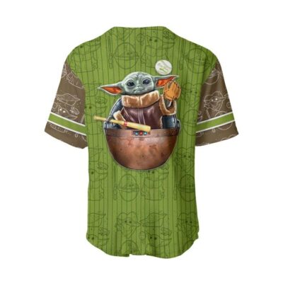 Baby Yoda Brown Navy Green Patterns Disney Unisex Cartoon Graphic Casual Outfits Custom Baseball Jersey 2