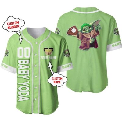Baby Yoda Lime Green White Disney Unisex Cartoon Graphic Casual Outfits Custom Baseball Jersey 3
