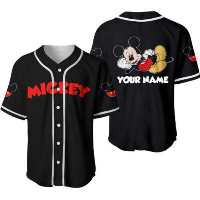 Chilling Mickey Mouse Black | Disney Unisex Cartoon Graphic Casual Outfits | Custom Baseball Jersey 1 Chilling Mickey Mouse Black Disney Unisex Cartoon Graphic Casual Outfits Custom Baseball Jersey 1