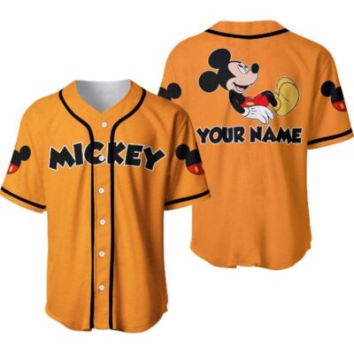 Chilling Mickey Mouse Black Orange | Disney Unisex Cartoon Graphic Casual Outfits | Custom Baseball Jersey 2 Chilling Mickey Mouse Black Orange Disney Unisex Cartoon Graphic Casual Outfits Custom Baseball Jersey 2