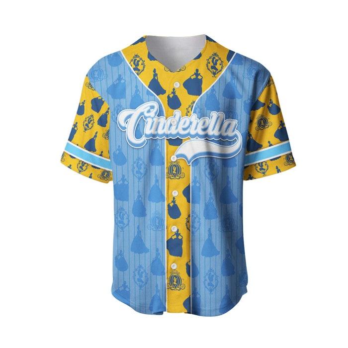 Cinderella-Dark-Blue-Yellow-Patterns-Disney-Unisex-Cartoon-Graphic-Casual-Outfits-Custom-Baseball-Jersey-1 Cinderella Dark Blue Yellow Patterns Disney Unisex Cartoon Graphic Casual Outfits Custom Baseball Jersey 1