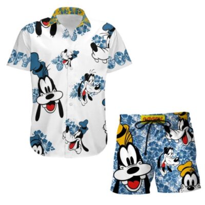 Goofy Dog Hibiscus Summer Tropical Print Disney Hawaiian Button Down Shirt Shorts Set Unisex Outfits 2 Goofy Dog Hibiscus Summer Tropical Print Disney Hawaiian Button Down Shirt Shorts Set Unisex Outfits 2