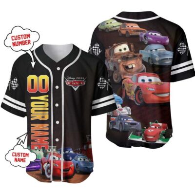 Lightning McQueen Racing Flag Cars Disney Unisex Cartoon Graphic Casual Outfits Custom Baseball Jersey 2
