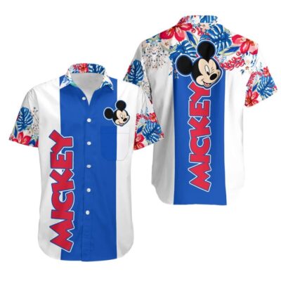 Mickey Floral Stripe Summer Tropical Print Disney Hawaiian Button Down Shirt Shorts Set Unisex Outfits 1 Mickey Floral Stripe Summer Tropical Print Disney Hawaiian Button Down Shirt Shorts Set Unisex Outfits 1