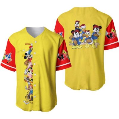 Mickey Minnie & Friends Yellow Red | Disney Unisex Cartoon Graphic Casual Outfits | Custom Baseball Jersey 1 Mickey Minnie Friends Yellow Red Disney Unisex Cartoon Graphic Casual Outfits Custom Baseball Jersey 1
