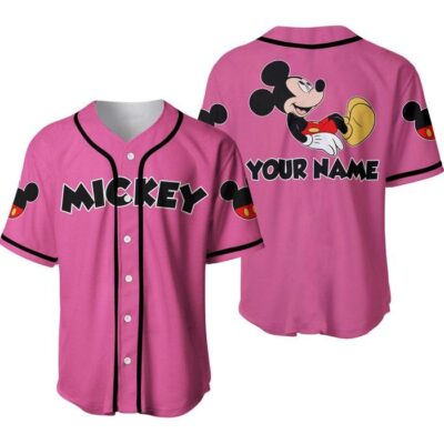 Mickey Mouse Black Pink | Disney Unisex Cartoon Graphic Casual Outfits | Custom Baseball Jersey
