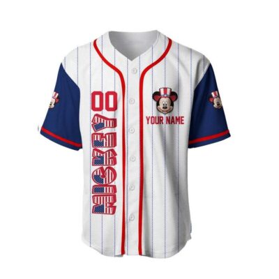 Mickey Mouse July 4th US American Flag Red White Blue Disney Unisex Holiday Outfits Custom Baseball Jersey 1 Mickey Mouse July 4th US American Flag Red White Blue Disney Unisex Holiday Outfits Custom Baseball Jersey 1