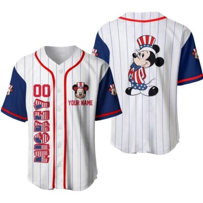 Mickey Mouse July 4th US American Flag Red White Blue Disney Unisex Holiday Outfits Custom Baseball Jersey 3 Mickey Mouse July 4th US American Flag Red White Blue Disney Unisex Holiday Outfits Custom Baseball Jersey 3