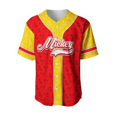 Mickey Mouse Neon Red Yellow Patterns Disney Unisex Cartoon Graphic Casual Outfits Custom Baseball Jersey 1