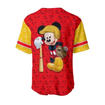 Mickey Mouse Neon Red Yellow Patterns Disney Unisex Cartoon Graphic Casual Outfits Custom Baseball Jersey 2