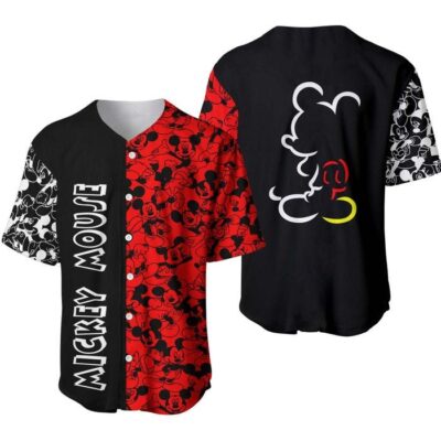 Mickey Mouse Pattern Red Black | Disney Unisex Cartoon Graphic Casual Outfits | Custom Baseball Jersey 1 Mickey Mouse Pattern Red Black Disney Unisex Cartoon Graphic Casual Outfits Custom Baseball Jersey 1