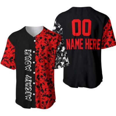 Mickey Mouse Pattern Red Black | Disney Unisex Cartoon Graphic Casual Outfits | Custom Baseball Jersey