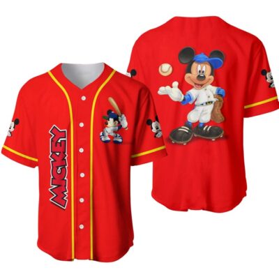 Mickey Mouse Red Yellow | Disney Unisex Cartoon Graphic Casual Outfits | Custom Baseball Jersey 1 Mickey Mouse Red Yellow Disney Unisex Cartoon Graphic Casual Outfits Custom Baseball Jersey 1