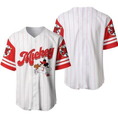 Mickey Mouse White Red | Disney Unisex Cartoon Graphic Casual Outfits | Custom Baseball Jersey 1 Mickey Mouse White Red Disney Unisex Cartoon Graphic Casual Outfits Custom Baseball Jersey 1 1