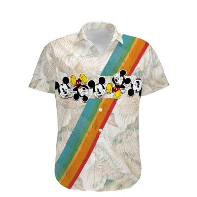 Mickey Rainbow Stripe Summer Tropical Print Disney Hawaiian Button Down Shirt Shorts Set Unisex Outfits 2 Mickey Rainbow Stripe Summer Tropical Print Disney Hawaiian Button Down Shirt Shorts Set Unisex Outfits 2