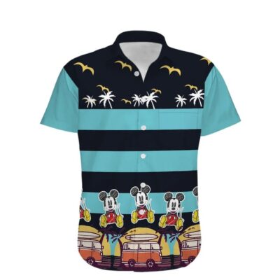 Mickey Sketch Stripe Summer Tropical Print Disney Hawaiian Button Down Shirt Shorts Set Unisex Outfits 2