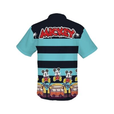 Mickey Sketch Stripe Summer Tropical Print Disney Hawaiian Button Down Shirt Shorts Set Unisex Outfits 3