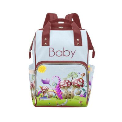 Personalize Optional - Baby Bag With Gnome Mushroom Village - Waterproof Multifunction Backpack