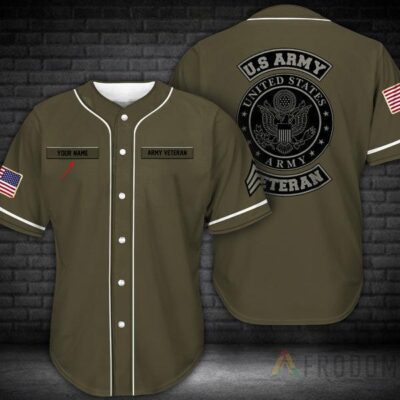Personalized Moss Green US Army Veteran Baseball Jersey