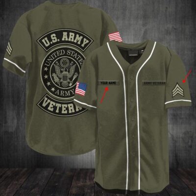 Personalized Vintage US Army Veteran Baseball Jersey