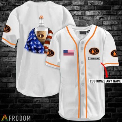 Personalized Vintage White USA Flag Tito's Vodka Jersey Shirt
