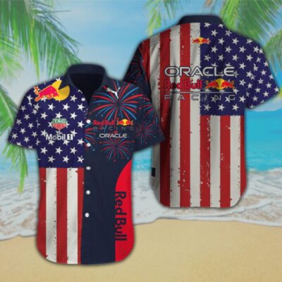 Red Bull Racing Mix Flag US Hawaiian Beach Set Racing Mens Hawaiian Beach Set Hawaiian Shirt and Short For Summer 1