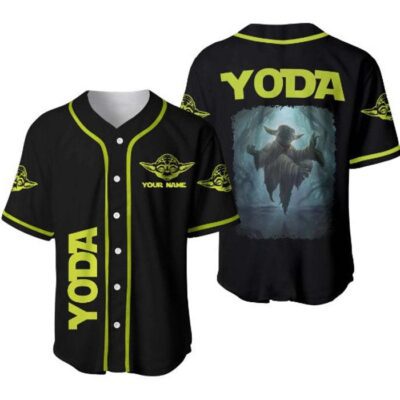Star War Baby Yoda Floating Black Disney Unisex Cartoon Graphic Casual Outfits Custom Baseball Jersey 3