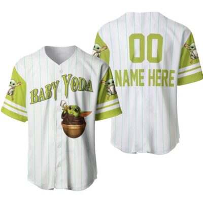 Star War Baby Yoda White Lime Green | Disney Unisex Cartoon Graphic Casual Outfits | Custom Baseball Jersey