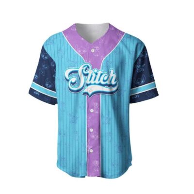 Stitch Blue Purple Patterns Disney Unisex Cartoon Graphic Casual Outfits Custom Baseball Jersey 1