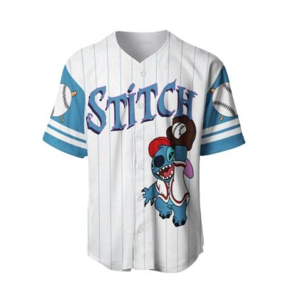 Stitch White Blue Disney Unisex Cartoon Graphic Casual Outfits Custom Baseball Jersey 2