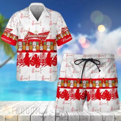 Tropical Pineapple Budweiser Hawaiian Shirt And Shorts Set